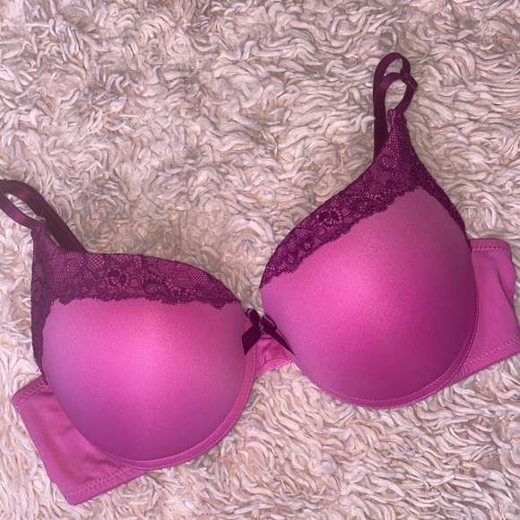 PINK & PURPLE LACE TRIM PUSH-UP BRA · SIZE 36B - Picture 2 of 5